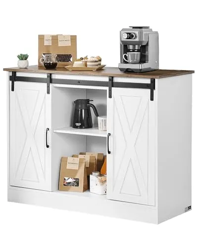 VEVOR Kaffeebarschrank 106 x 40 x 81,5 cm Bauernhaus-Kaffeebarschrank mit 3-stufigem Stauraum, Kaffeebartisch mit Scheunentoren, Sideboard-Buffetschrank für Wohnzimmer Eingangsbereich