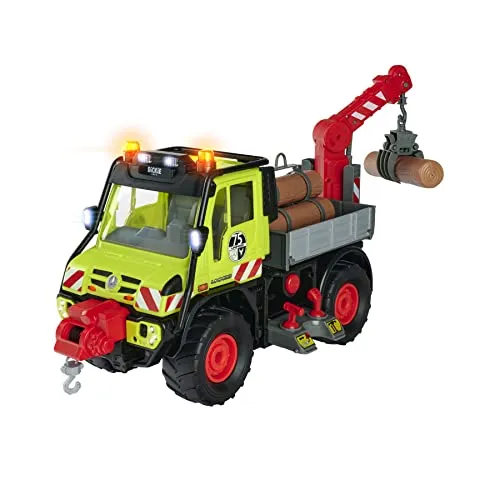 Dickie Toys Unimog Holztransporter mit Seilwinde und Kranarm