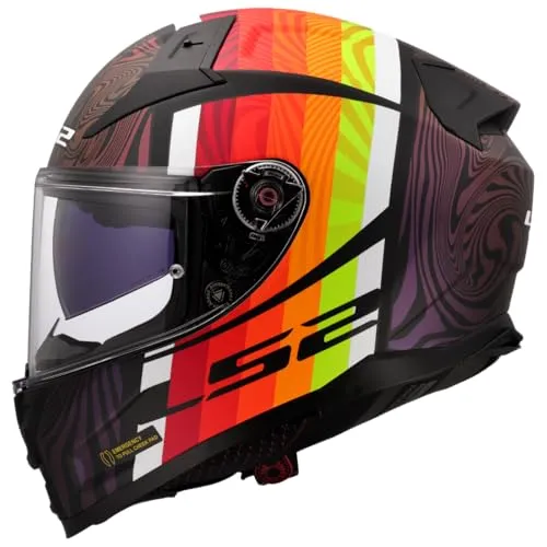 LS2 FF811 Vector II Freedom - Sportlicher Integralhelm in Schwarz/Lila/Rot/Gelb - XL - Motorradhelm mit ultraleichter Fiberglasschale und durchströmender Belüftung. Ideal für sicheres Fahren in der Stadt oder auf der Autobahn. Ausgestattet mit kratzfestem Visier und integriertem Pinlock MaxVision.