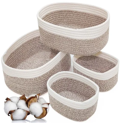 Aufbewahrungskorb Baumwollseil Geflochten 4er-Set,Körbe Aufbewahrung Bad Wick...