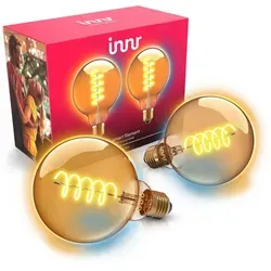 Innr Zigbee E27 LED Filament Globe Lampe 2-Pack - Energiesparlampen mit warmweiß bis kaltweißem Licht, kompatibel mit Philips Hue und ideal für smartes Wohnen.