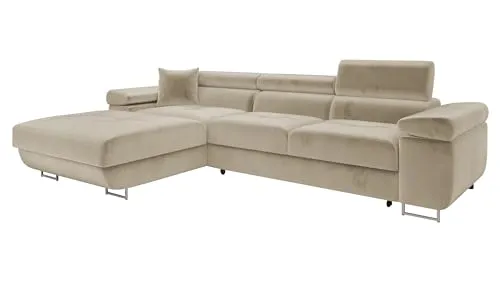Mirjan24 Ecksofa Torezio Mini mit Bettkasten - Ecksofa mit Schlaffunktion und Bettkasten, ideal für kleine Räume. Bequeme Polsterung und verstellbare Kopfstützen für optimalen Komfort.