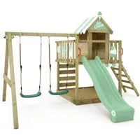 Wickey Spielturm Smart Candy – Kletterturm mit Rutsche & Schaukel - Schaukeln und Klettern für Kinder ab 3 Jahren, mit 10 Jahren Garantie auf Holzelemente für langlebigen Spaß im Garten.