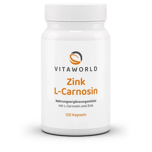 Vitaworld Zink L-Carnosin | 120 vegane Kapseln - Nahrungsergänzungsmittel mit Zink und L-Carnosin zur Unterstützung des Immunsystems, hergestellt in Deutschland, ideal für Veganer.