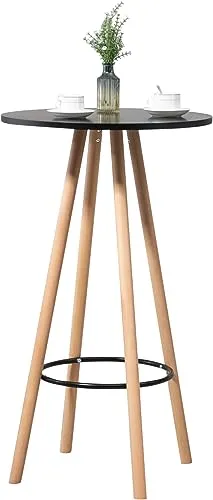 CLP Stehtisch Livia Rund – Stabiler Bartisch aus Holz - Bartische & -theken – Stabiler Stehtisch mit Fußstütze für optimalen Sitzkomfort, ideal für Küche, Wohnzimmer, Cafés und Bars im skandinavischen Design.