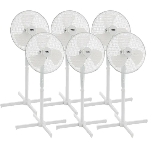 6x BURI Leiser Standventilator - 57 dB, Höhenverstellbar, 3 Stufen, 80° Oszillation - Standventilatoren für leise Abkühlung - Ideal für Schlafzimmer und Büro, energieeffizient mit nur 57 dB und höhenverstellbar von 105-122 cm für individuellen Komfort.