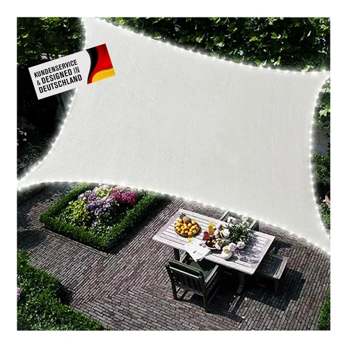 Sonnensegel Rechteckig 4x3 m mit LED-Beleuchtung - Wasserdichtes Sonnensegel für Balkon, Terrasse und Garten, mit automatischer LED-Beleuchtung für stimmungsvolles Licht bei Dunkelheit.