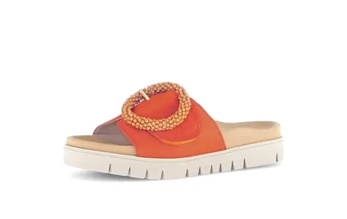 Modische Pantolette GABOR für Damen, Gr. 44 in Orange - Stylische Pantoletten aus Ziegenveloursleder mit Plateauabsatz und Zierperlen, ideal für den Sommer. Gabor BEST FITTING sorgt für perfekten Tragekomfort.