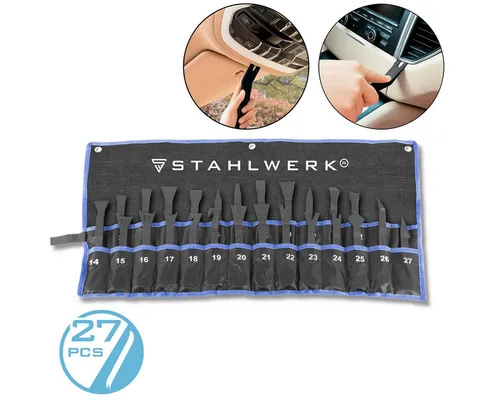STAHLWERK Demontage-Werkzeug-Set 27-teilig - Abzieherset mit 27 hochwertigen Werkzeugen für schonendes Entfernen von Kfz-Innenraum-Verkleidungen, ideal für präzises Arbeiten ohne Beschädigungen.