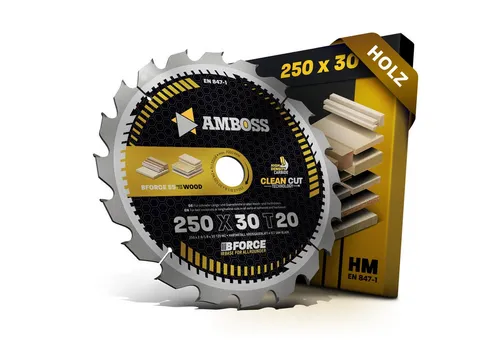 Amboss Kreissägeblatt HM 250 x 2.8/1.8 x 30 Z20 WZ - Kreissägeblatt für Hand- und Tischkreissägen, ermöglicht extra saubere Schnitte dank Clean Cut Technology. Ideal für Holzarbeiten mit attraktivem Preis-Leistungs-Verhältnis.