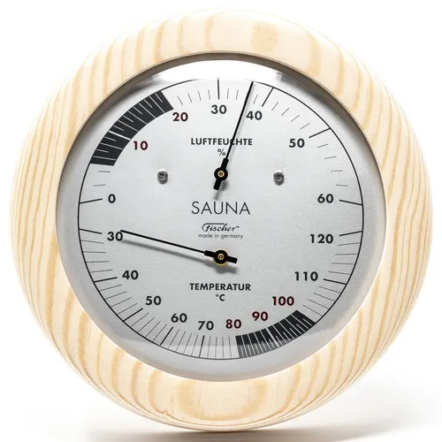 Fischer Sauna Thermometer & Hygrometer 155 mm - Präzise Messung für Ihre Sauna - Sauna-Zubehör mit hochwertigem Holzdesign, sorgt für optimale Temperatur- und Feuchtigkeitskontrolle in Ihrer Sauna.