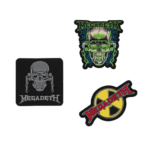 Grupo Erik Patches zum Aufbügeln Bügelbilder für Textilien Megadeth Set 3 Bügelflicken Aufnäher Erwachsene und Kinder