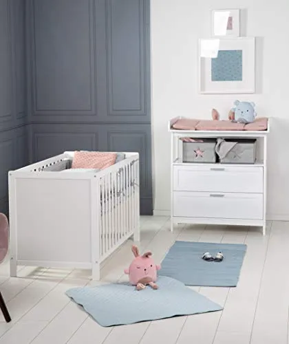roba Babyzimmer Set 2-teilig - Wickelkommode Hamburg & Babybett 60 x 120 cm - Wickeltische & -kommoden: Hochwertiges Set mit abnehmbaren Wickeltisch und höhenverstellbarem Babybett, ideal als Beistellbett für sicheres Schlafen.