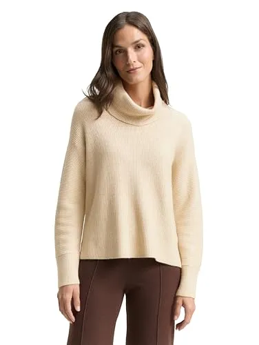 TOM TAILOR Damen 1049160 Oversize Rollkragenpullover, 36844-Sand Stone Beige Melange, 3XL