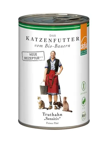 defu Katzenfutter | 1 x 400 g | Bio Truthahn Sensitiv | Getreidefreies Premium Bio Nassfutter Menü | Alleinfuttermittel für Katzen