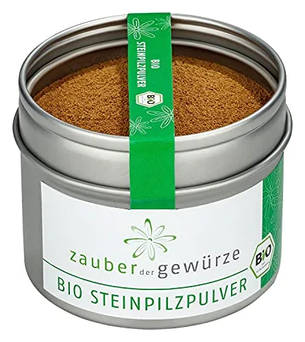 Zauber der Gewürze Steinpilzpulver Bio - Aromatisches Gewürz für Suppen und Saucen - Gewürzpulver aus 100% Bio-Steinpilzen, ohne Zusätze, für intensiven Geschmack in Suppen, Saucen und Eintöpfen. Naturbelassen und fein gemahlen für beste Frische.