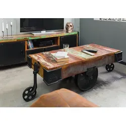 Massivmoebel24 Couchtisch INDUSTRIAL – Einzigartiges Altholz-Unikat - Couchtisch aus Altholz (120x60x43 cm), mehrfarbig lackiert und nachhaltig produziert. Jedes Stück ist ein Unikat mit individueller Maserung und Struktur – ideal für umweltbewusste Wohnräume.