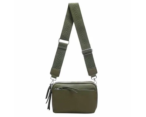 ITALYSHOP24 Schultertasche Damen Umhängetasche Brusttasche Cross Over Body Bag Handy Clutch (Spar-Set Clutch-Tasche mit einem breitem Muster Stoffgurt/Umhängeband, Leder Optik), viele Fächer, Freizeit Damentasche Reise Leder Optik Kosmetiktasche