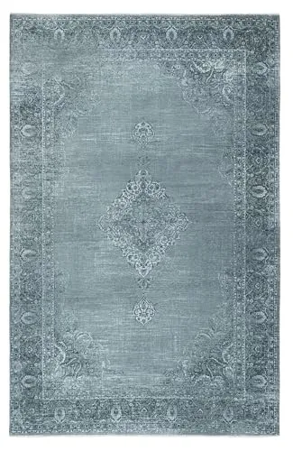 Kelim Vintage Teppich Wohnzimmer Silber 155 X 225 cm - Teppich für Wohnzimmer, super soft und maschinenwaschbar, verleiht Ihrem Raum ein warmes Gefühl mit einem stilvollen Vintage-Design aus Belgien.