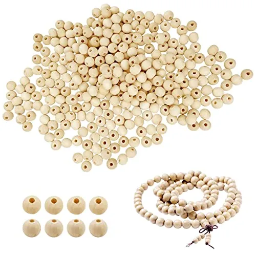 Uootach 400 Stück 10 mm Natürliche Runde Holzperlen, Perlen aus Lotusholz, Natürliche runde Holzperlen, Einfach zu fädelnde Schmuckarmbänder, Bastelarbeiten, dekorative Accessoires