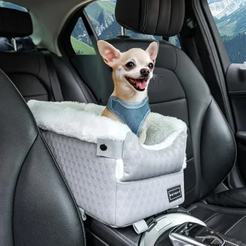 PETSFIT Hundesitz Mittelkonsole Auto, Autositz Hund Mittelkonsole mit verbesserten Sicherheitsgurten, waschbarem, dickem Kissen, Hunde Autositz für kleine Hunde bis zu 4KG