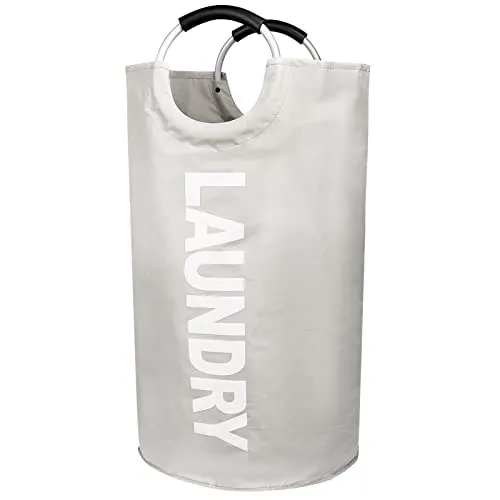 Faltbare Wäschekorb, 90L Kapazität Wäschesammler mit Griff, Wäschebox aus Oxford-Stoff, Wasserdicht Wäschesack Laundry basket, Tragbar Wäschesortierer Aufbewahrungsbehälter, Flaschensammler-Grau