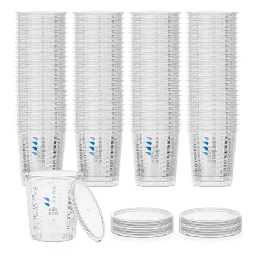 BenBow Profi-Messbecher 1370ml mit 12 Deckeln - Hochwertiger Einweg-Lackmischbecher - Robuster BenBow Messbecher aus langlebigem Kunststoff für präzises Messen. Ergonomisch gestaltet und stapelbar, ideal für den professionellen Einsatz. Mit klaren Skalen für exakte Mischverhältnisse.