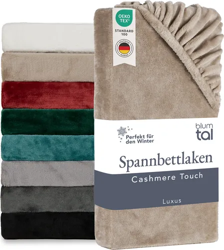 Blumtal Spannbettlaken Cashmere Touch 100 x 200 cm Plüsch - Fleece Spannbettlaken 100x200 - Mikrofaser Spannbettlaken weich 100x200cm Beige