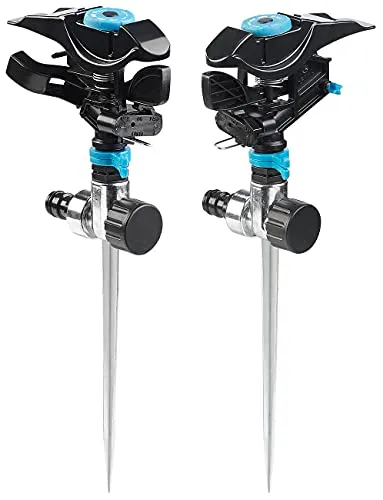 Royal Gardineer Rasenbewässerung: 2er-Set Impuls-Rasensprenger mit Erdspieß, 360°, 314 m² (Wassersprenger, Rasen-Bewässerung-Aufsätze, Pflanzen)