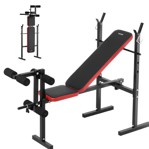 VEVOR Hantelbank-Set – Verstellbare Trainingsbank mit Ständer - Multifunktions-Hantelbänke für Krafttraining, belastbar bis 172 kg, ideal für umfassendes Heimtraining mit verstellbarem Design und Platzersparnis.