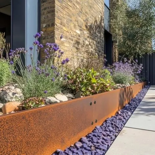 Garmix Beeteinfassung Beetumrandung Rasenkante aus Cortenstahl (Silber, 14cm x 10 (1,0mm))