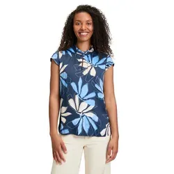 BETTY & CO Schlupfbluse kurzarm - Damen Bluse in Dunkelblau aus 100% Viskose mit figurumspielendem Schnitt und femininen Rüschen. Ideal für lässige oder formelle Anlässe.