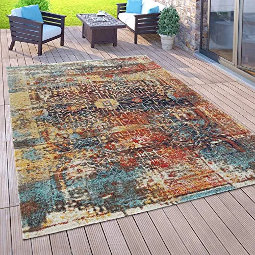 Paco Home Outdoor Teppich Balkon Terrasse Vintage Küchenteppich Orient Muster Rauten Ethno, Grösse:60x100 cm, Farbe:Bunt 3
