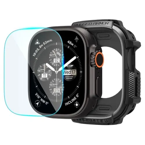 Spigen Rugged Armor Hülle mit Displayschutz für Apple Watch Ultra 4/3/2/1 | Schlanke TPU-Hülle mit vollflächigem 9H-Displayschutzglas für 49mm Modelle (2026-2022) – Mattschwarz