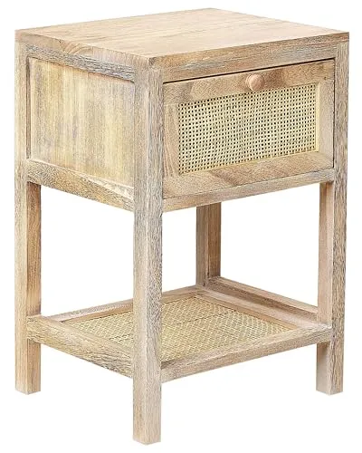Produktbild Beliani Nachttisch Rattan Paulowniaholz Hellbraun mit Schublade