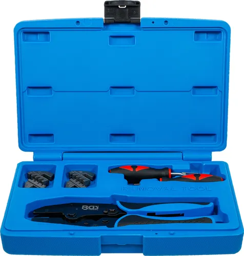 BGS 70929 Crimpzangen- und Stecker-Entriegelungs-Werkzeug-Satz - Crimpzangen für Junior und Micro Timer Steckkontakte, ideal für Reparaturen an Fahrzeugverkabelungen von Audi bis Volkswagen.