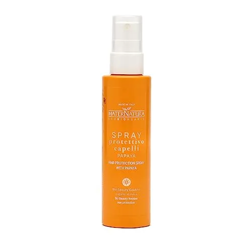 Maternatura, Hitzeschutz für Haare Spray mit Papaya und Mango, Milchspray mit UV-Filtern und Hitzeschutz für Haare vor Sonne, Wind, Salz und Chlor, Bio Beauty-Routine für Strandhaar, Made in Italy - 150 ml