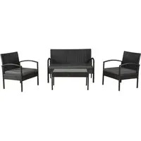 Juskys Polyrattan Balkonmöbel Trinidad schwarz - 4-teiliges Set für 4 Personen - Elegante Polyrattan Sitzgruppe für den Garten, inklusive Sofa, 2 Stühlen und Tisch mit Glasplatte. Ideal für gesellige Stunden im Freien.