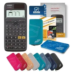 Casio FX-87 DE X Taschenrechner Tasche türkis, Folie, Fachbuch & Zirkel Set - Türkis