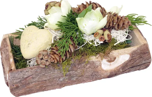 Grabschmuck Rindenjardiniere mit Keramikherz, wetterfest CreaFlor Home