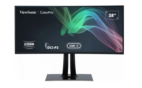 ViewSonic VP3881a Monitor – 38 Zoll WQHD+ - 38 Zoll Curved Monitor mit 3840 x 1600 Pixeln für beeindruckende Panoramaansichten, ideal für Kreative und Profis im Designbereich.