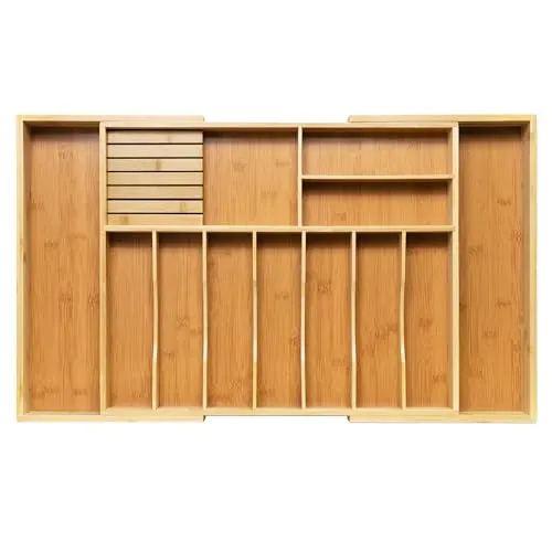 VaeFae Große Besteckkasten für Schubladen aus Bambus, Verstellbar Besteckeinsatz für Schubladen, Holz Besteck Schubladen Organizer für Küche