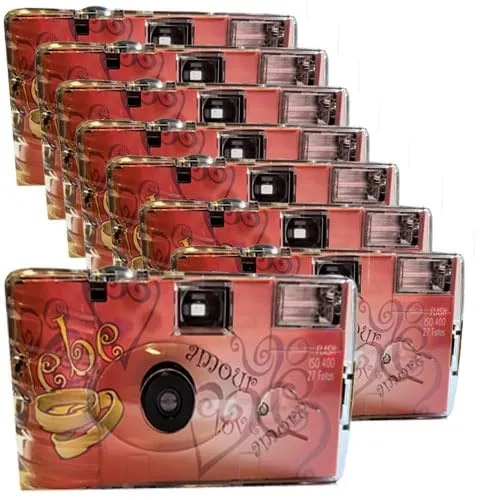 8X 1A PHOTO PORST Einwegkamera Edition Amore & Liebe mit Herzen - Analoge Einwegkamera für Hochzeiten und Partys, mit Blitz, Batterien und 8x27 Aufnahmen – ideal für unvergessliche Momente im Innen- und Außenbereich.