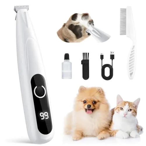 GlasFlength Pfotentrimmer für Hunde mit LED-Licht, One-Touch-Schalter Hundeschermaschine Leise Pfotentrimmer Kabellos Tragbare Hundepfoten Trimmer für Pfoten Ohren Gesicht Augen (Weiß)