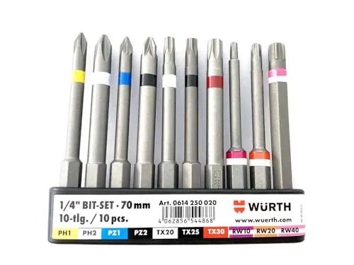 Würth Bit-Sortiment 1/4 Zoll mit Gürtelclip 10-teilig Länge 70mm Art.-Nr. (0614250020)