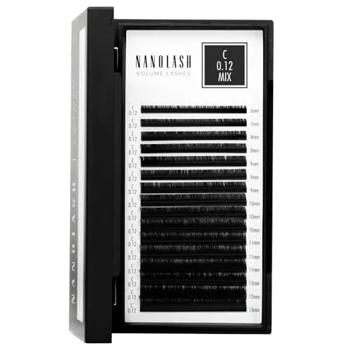 Wimpern für Wimpernverlängerung Nanolash - Wimpernextensions zur Volumentechnik, Wimpern zur professionellen Verlängerung (0.12 C, MIX 6-13mm)