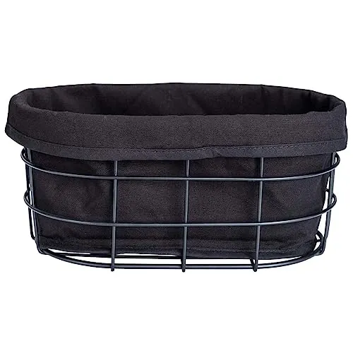 Maximex Brotkorb Metall Schwarz, modernes Brotkörbchen mit herausnehmbaren & waschbaren Brötchenkorb Stoff Einsatz, mit ovalem Brotkorb modern anrichten, kratzfestes Brotkorb Metall, 27x17x11,5 cm