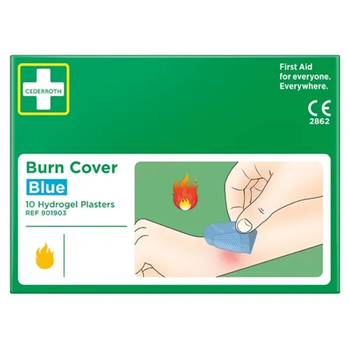 Cederroth Erste-Hilfe-Set Burn Cover Hydrogelpflaster 10er-Set - Sterile und wasserdichte Hydrogelpflaster zur Unterstützung der Wundversorgung. Einfaches, schmerzfreies Entfernen für schnelle Hilfe bei Verbrennungen und Hautirritationen.