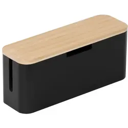 relaxdays Kabelbox aus Bambus, Natur-Schwarz – Ordnung im Kabelchaos - Die Kabelbox aus Bambus sorgt für eine saubere und ordentliche Aufbewahrung von Kabeln und Steckdosenleisten. Ideal für Wohnzimmer oder Schreibtisch, mit mehreren Öffnungen für ein effektives Kabelmanagement.