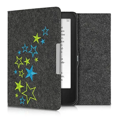 kwmobile Hülle kompatibel mit Tolino Vision 1/2 / 3/4 HD - Filz Stoff eReader Schutzhülle Cover Case - Sternenmix Hellgrün Blau Dunkelgrau